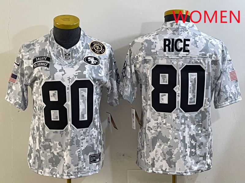 Women San Francisco 49ers #80 Rice Nike Arctic Camo 2025 Salute to Service Limited NFL Jersey style 3->women nfl jersey->Women Jersey